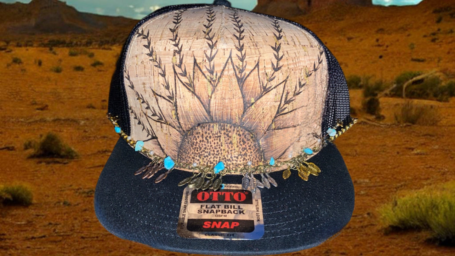 Snap back custom sunflower burned cap