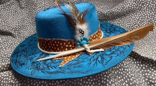 Flat top floral turquoise art