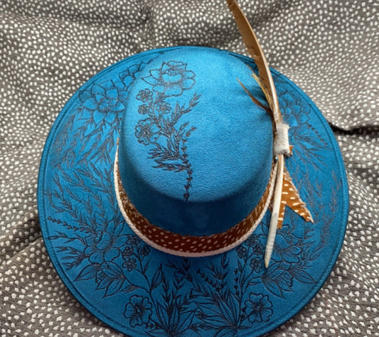 Flat top floral turquoise art