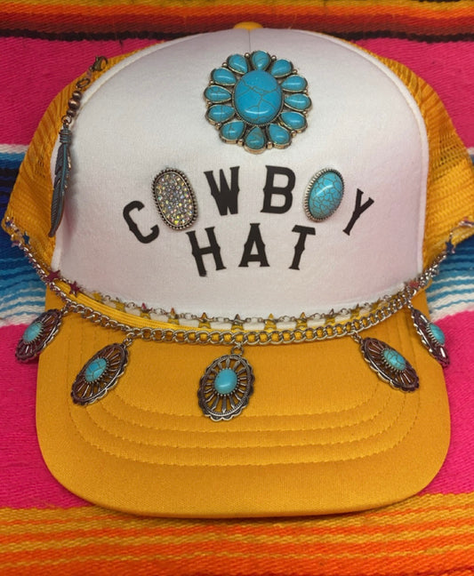 Cowboy hat trucker cap with accessories and pendants, side chain